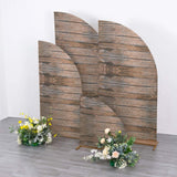 Set of 4 Brown Spandex Chiara Wedding Arch Covers With Rustic Wood Print, Fitted Covers Half Moon