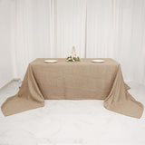 Natural Seamless Faux Burlap Rectangle Tablecloth, Boho Chic Jute Table Linen for 8 Foot Table