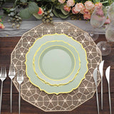 8inch Sage Green Plastic Dessert Salad Plates, Disposable Tableware Round With Gold Scalloped Rim