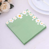 20 Pack Sage Green Daisy Flower Paper Beverage Napkins, Disposable Cocktail Napkins