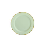 10 Pack Sage Green Disposable Party Plates with Gold Beaded Rim, 10inch Round Plastic Dinner Plates