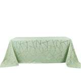 90Inchx132Inch Sage Green Rectangle Polyester Tablecloth With Gold Foil Geometric Pattern