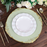 6 Pack | 13inch Sage Green Gold Embossed Baroque Round Charger Plates With Antique Design Rim