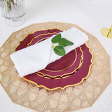 8inch Burgundy Plastic Dessert Salad Plates, Disposable Tableware Round With Gold Scalloped Rim