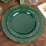 10 Pack | 7inch Hunter Emerald Green With Gold Vintage Rim Disposable Salad Plates