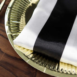 5 Pack | Black & White Striped Satin Cloth Dinner Napkins | 20x20Inch