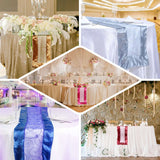 14"x108" Royal Blue Satin Embroidered Sheer Organza Table Runner