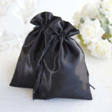 12 Pack | 6inch x 9inch Black Satin Drawstring Wedding Party Favor Gift Bags