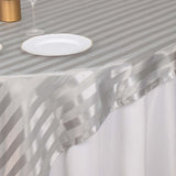 Silver Satin Stripe Square Table Overlay, Smooth Elegant Table Topper