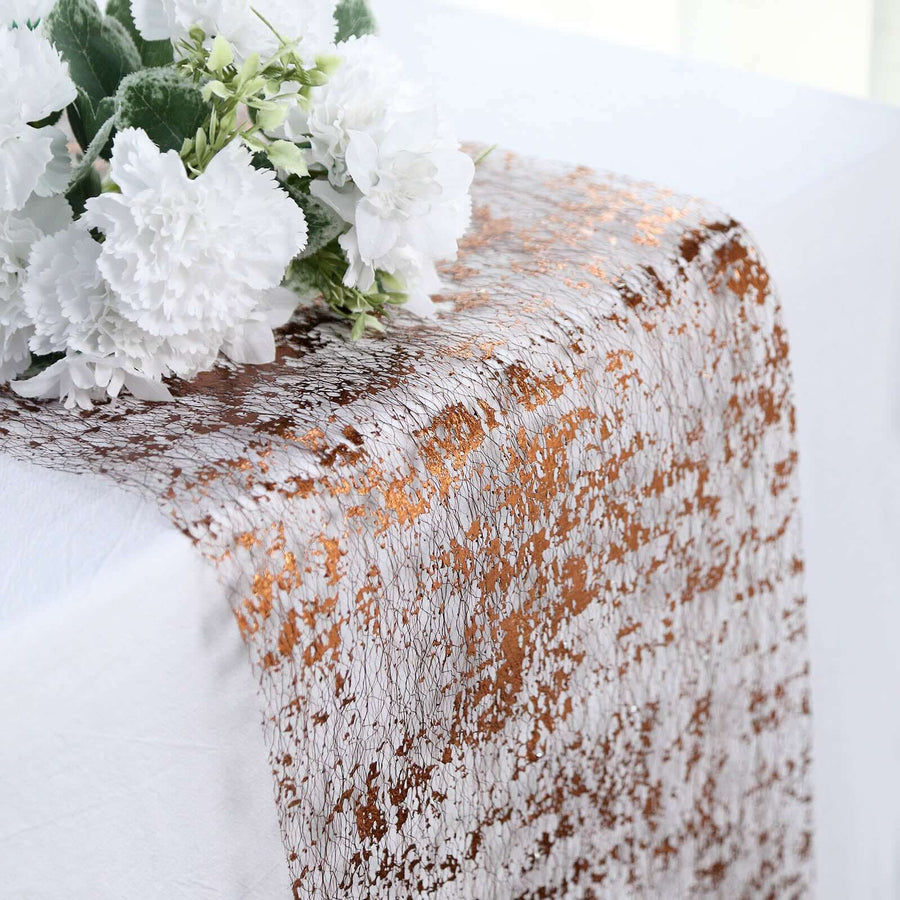 Mesh Polyester 108" Table Runner Roll Metallic Bronze - Distressed Foil Look Disposable Table Decor