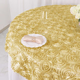 72x72inch Champagne 3D Rosette Satin Table Overlay, Square Tablecloth Topper