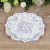 25-Pack Paper Dessert Plates in White with Lavender Lilac Damask Floral Print