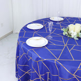 120inch Royal Blue Round Polyester Tablecloth With Gold Foil Geometric Pattern