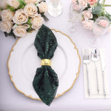 Sparkly Hunter Emerald Green Leaf Vine Embroidered Sequin Tulle Cloth Dinner Napkins