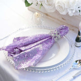 20inch x 20inch Lavender Lilac Premium Sequin Cloth Dinner Napkin | Reusable Linen