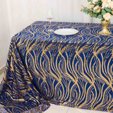 90x156inch Royal Blue Gold Wave Mesh Rectangular Tablecloth With Embroidered Sequins