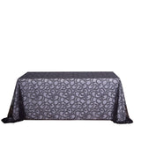 90inch x 156inch Black Sequin Leaf Embroidered Tulle Rectangular Tablecloth