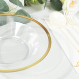 20 Pack Clear Disposable Salad Soup Bowls with Gold Rim, 12oz Round Plastic Dessert Serving Bowls