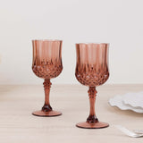 6 Pack 8oz Dusty Rose Crystal Cut Reusable Plastic Cocktail Goblets, Shatterproof Wine Glasses