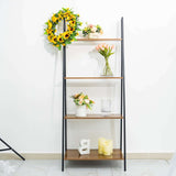 5ft 4-Tier Metal Leaning Ladder Bookshelf Stand With Natural Wood Racks for Events