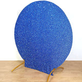 7.5ft Royal Blue Metallic Shimmer Tinsel Spandex Round Backdrop, 2-Sided Wedding Arch Cover