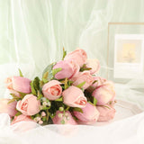 3 Pack | 13inch Dusty Rose Real Touch Silk Rose Bud Flower Bridal Bouquets