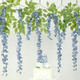 5 Pack 44inch Silk Hanging Wisteria Flower Garland Vines in Dusty Blue, Elaborated 