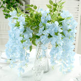 5 Pack 44inch Silk Hanging Wisteria Flower Garland Vines in Blue, Elaborated 3 Full Strands