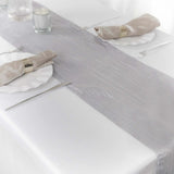 12inch x 108inch Accordion Crinkle Taffeta Table Runner - Silver