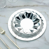 Geometric Metallic Silver Dessert Appetizer Paper Plates, Disposable Salad Party Plates - 400 GSM