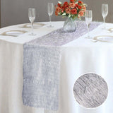 Silver Metallic Fringe Shag Tinsel Table Runner, Shimmery Polyester Table Runner