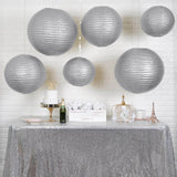 Set of 6 - Silver Hanging Paper Lanterns Round Assorted Size