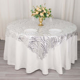 72x72inch Silver Wave Mesh Square Table Overlay With Embroidered Sequins