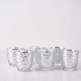 Metallic Silver Mercury Glass Votive Candle Holders, Tealight Candle Holders - Geometric Designs