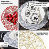 6 Pack | 15inch Silver Metallic String Woven Placemats, Round Table Mats