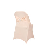 Blush Spandex Folding Chair Covers with Silver Rhinestone Buckled Sash Band