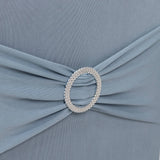 Dusty Blue Spandex Banquet Chair Cover with Silver Rhinestone Buckled Sash Band, Stretched Fitted