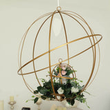 18Inch Gold Wrought Iron Open Frame Centerpiece Ball, Candle Holder Floral Display Hanging Sphere