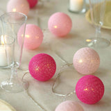 13FT Cotton Ball String Lights Battery Operated With 20 Warm White LED - Blush | Fuchsia | Pink