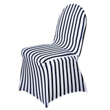 Black/White Striped Spandex Stretch Banquet Chair Cover, Fitted Chair Cover With Foot Pockets