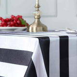 90"x156" | Stripe Satin Rectangle Tablecloth | Black & White | Seamless