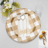 10 Pack | 13inch Gold / White Buffalo Plaid Disposable Charger Plates