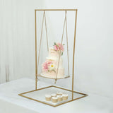 3ft Tall Gold Metal Hanging Cake Stand Swing with Jute Rope, Dessert Display Centerpiece