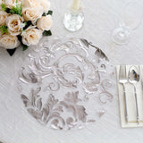 10 Pack Metallic Silver Sheer Organza Dining Table Mats with Swirl Foil Floral Design