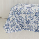 90x132inch White Blue French Toile Polyester Tablecloth, Seamless Floral Rectangle Table Cover