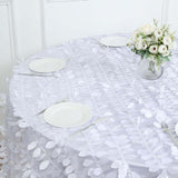 132inch White 3D Leaf Petal Taffeta Fabric Round Tablecloth
