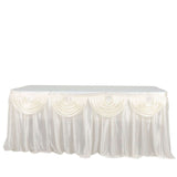 14ft Ivory Pleated Satin Double Drape Table Skirt