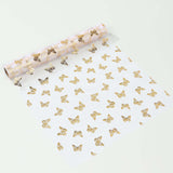 5 Pack White Sheer Organza Table Runners with Metallic Gold Foil Butterfly Motifs