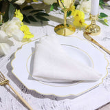 11inch White Hard Plastic Dinner Plates, Disposable Tableware, Baroque Heavy Duty Plates Gold Rim