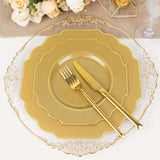 8inch Gold Heavy Duty Disposable Baroque Salad Plates Gold Rim Hard Plastic Dessert Appetizer Plates